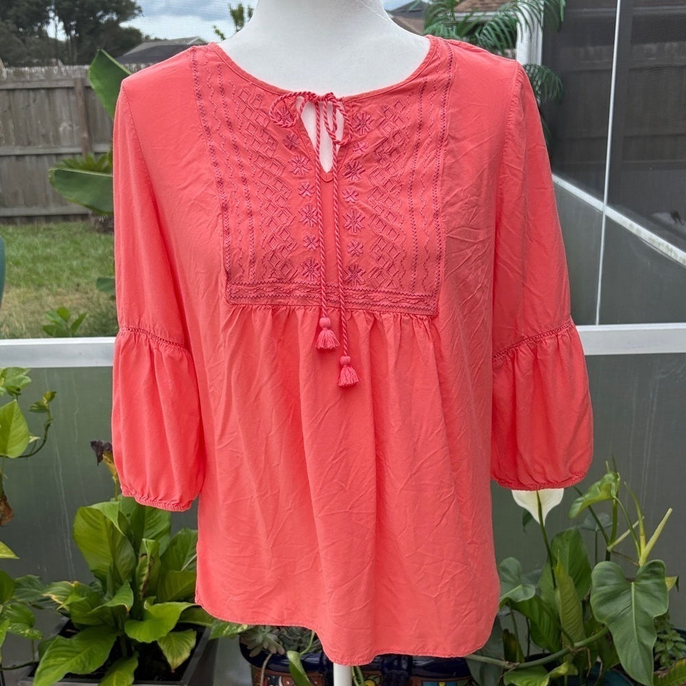 St. John Bay Coral Embroidered Women's Top